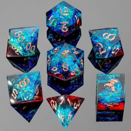 7-Set Captured Magic: Hand Sanded Sharp Edge Resin:  Red & Blue