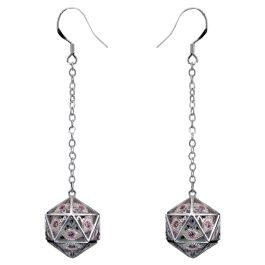 Dice Earrings: Dragon's Eye Silver with Pink Gems
