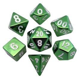 Dice: 7-Set Green Painted Metal