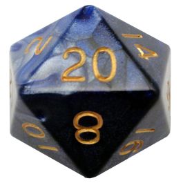 Dice:d20 Single 35mm Mega Blue-white/Gold