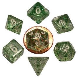 Dice:7-Set Mini: 10mm: Ethereal Green/White
