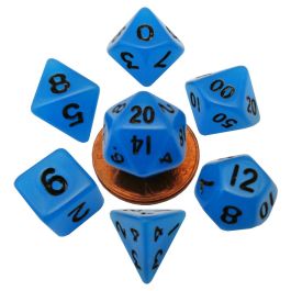 Dice:7-Set Mini: 10mm: Glow-in-the-dark Blue/Black