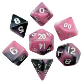 Dice:7-Set Mini: 10mm: Pink-black/White