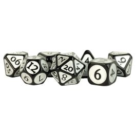 Dice:7-Set: Acrylic: 16mm: Black with Silver Enamel