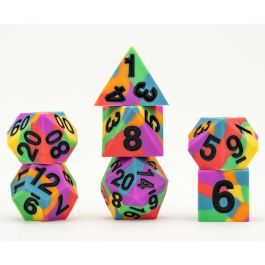 16mm Pride Sharp Edge Silicone Rubber Poly Dice Set: Rainbow Flag (7)