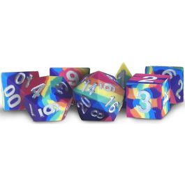 16mm Sharp Edge Silicone Rubber Poly Dice Set: Rainbow (7)