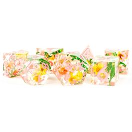 Handcrafted Sharp Edge Resin Dice Set: Chyrsanthemum/Pink (7)
