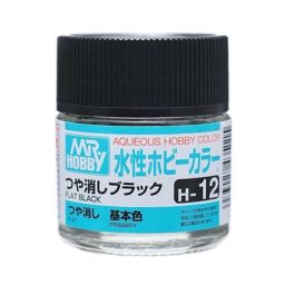 Mr Hobby Aqueous Color H12 Flat Black 10ml Bottle (6 Pack)
