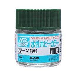 Mr Hobby Aqueous Color H6 Gloss Green 10ml Bottle (6 Pack)