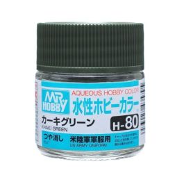 Mr Hobby Aqueous Color H80 Flat Khaki Green 10ml Bottle (6 Pack)