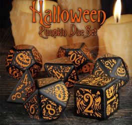 Halloween Pumpkin Black And Orange Dice Set (12)