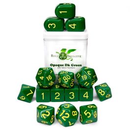 Dice:15-Set Opaque Dark Green/Yellow