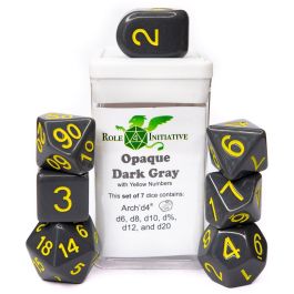 Dice:7-Set Opaque Dark Grey/Yellow
