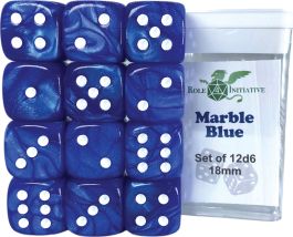D6 Dice Set: Marble Blue - Set of 12d6 (18mm)