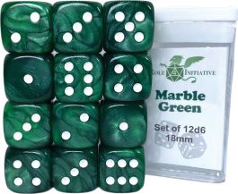 D6 Dice Set: Marble Green - Set of 12d6 (18mm)