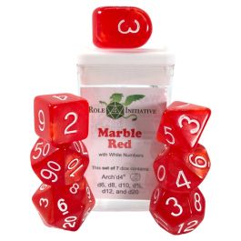 Dice:7-Set Marble Red/White