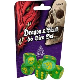 Dragon and Skull D6 Dice Set - Green Glitter