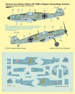 Special Hobby 1/72 Bf 109E-4 German Ace H. Wick Decal Motley Camo