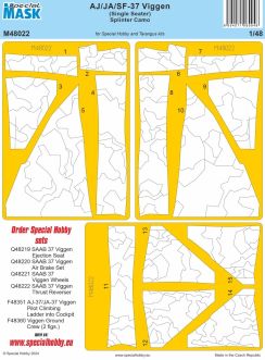 Special Hobby 1/48 AJ/JA/SF-37 Viggen (Single Seater) Splinter Camo MASK for Special Hobby and Tarangus kits