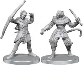 Pathfinder Battles Deep Cuts Unpainted Miniatures: Elf Hunter & Catfolk Bandit